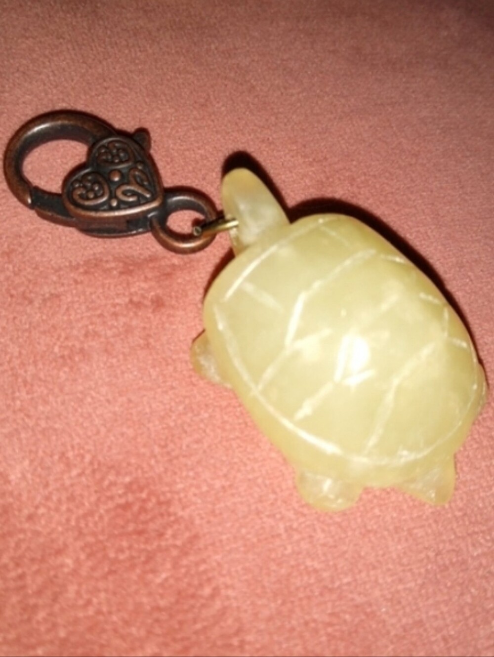 Carved Serpentine Jade Stone Turtle Clip On Charm Bag Zip Purse Keychain Green